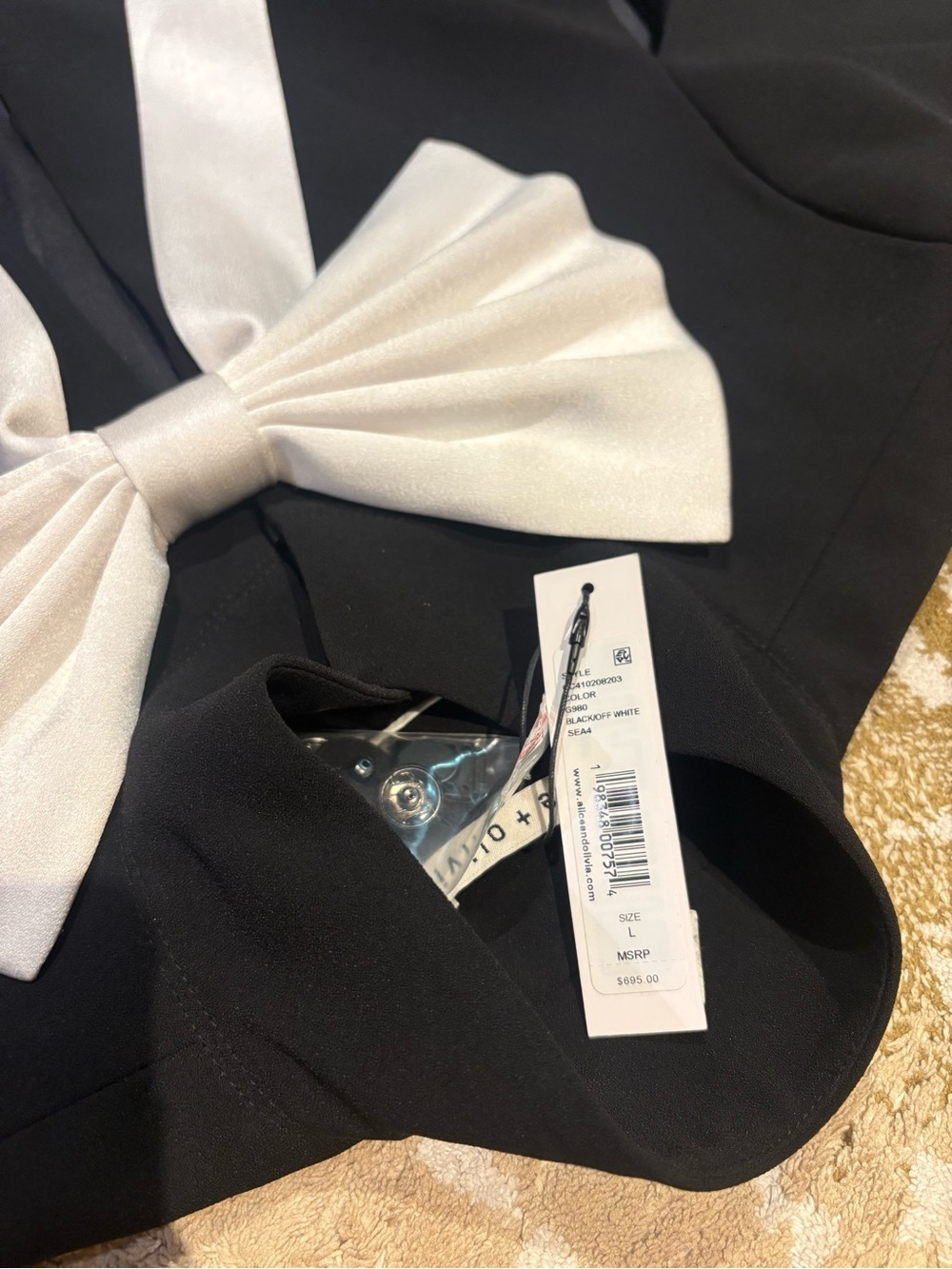 Alice + Olivia Black Cape with White Bow Accent - Picture 3 of 6